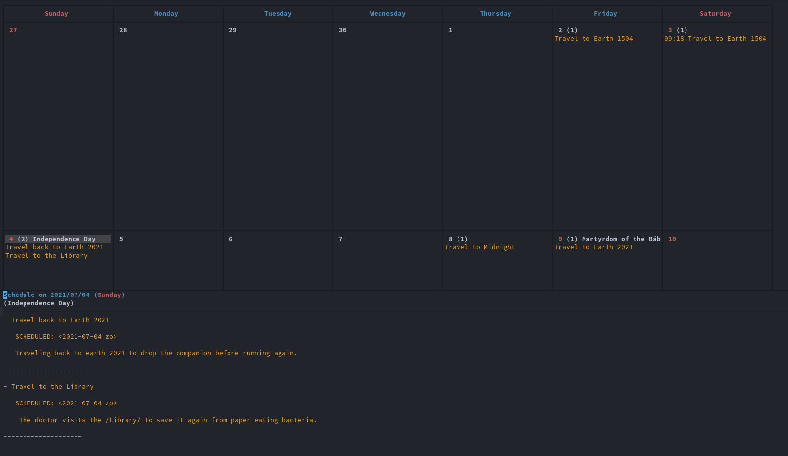 Figure 2: Calendar day overview